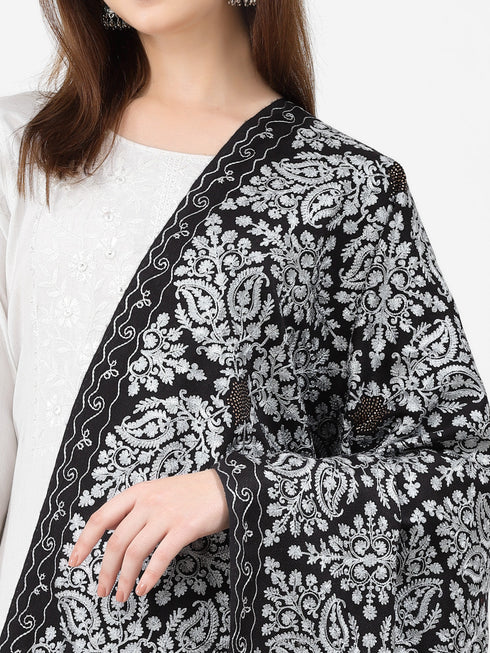 Women's Aari Embroidery and Stone Work Wool Shawl